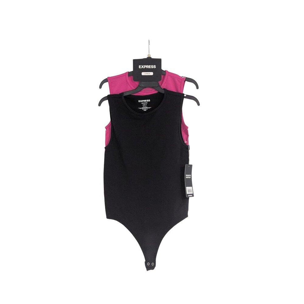 Express Bodysuit 2-Pack Size S Black Pink Seamless Ribbed NWT - Picture 2 of 6